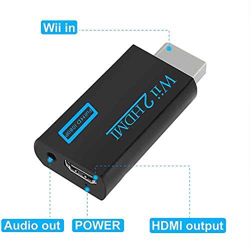 TFR Wii a HDMI Adaptador, GANA Wii a HDMI convertidor Conector con Salida de vídeo de 1080p/720p y 3,5 mm Audio - Soporta Todos los Modos de visualización de Wii- Negro