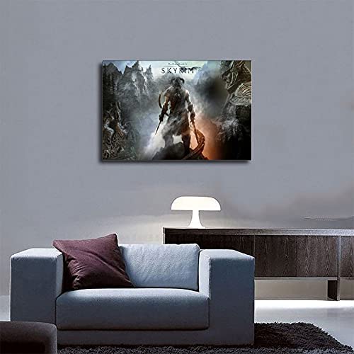 The Elder Scrolls V Skyrim Dawnguard Juego Cover Posters 1 póster de lona para decoración de pared, cuadro para sala de estar, dormitorio, decoración Marco, 30 x 45 cm