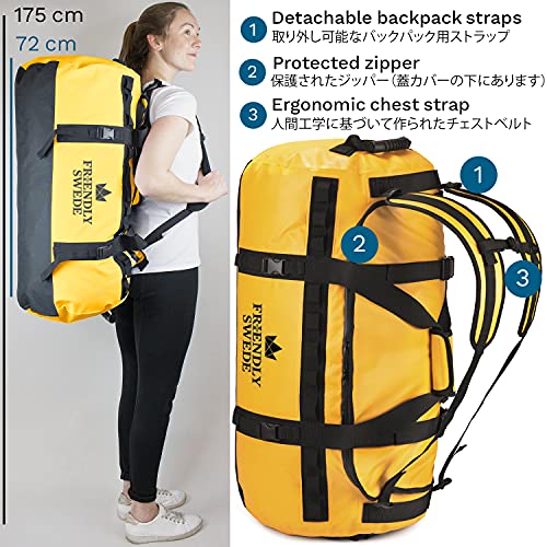 The Friendly Swede Duffel Bolsa de Viaje y Deporte Convertible en Mochila - Duffle Bag (Capacidad: 30l/ 60l/ 90l) (90L Amarillo)