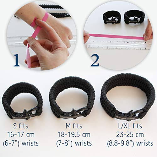 The Friendly Swede Pulsera de Supervivencia Trilobite en Paracord - Tamaño Ajustable - 3 Tamaños Disponibles - GARANTÍA DE por Vida (Negro, L/XL)