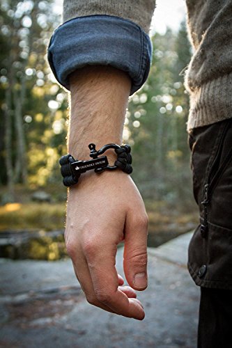 The Friendly Swede Pulsera de Supervivencia Trilobite en Paracord - Tamaño Ajustable - 3 Tamaños Disponibles - GARANTÍA DE por Vida (Negro, L/XL)