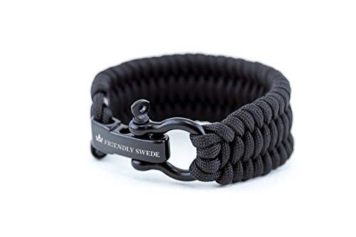 The Friendly Swede Pulsera de Supervivencia Trilobite en Paracord - Tamaño Ajustable - 3 Tamaños Disponibles - GARANTÍA DE por Vida (Negro, L/XL)