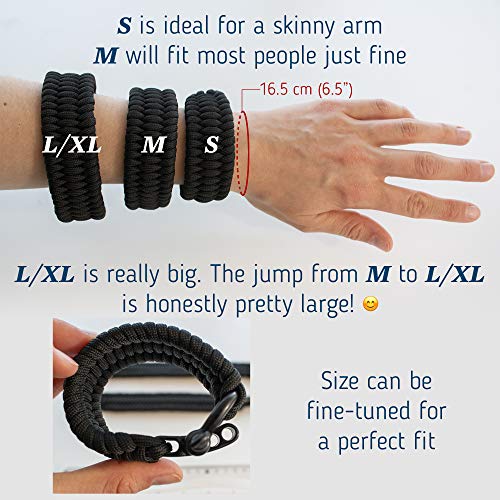 The Friendly Swede Pulsera de Supervivencia Trilobite en Paracord - Tamaño Ajustable - 3 Tamaños Disponibles - GARANTÍA DE por Vida (Negro, L/XL)