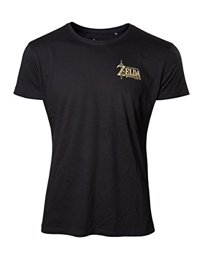 The Legend of Zelda Breath of The Wild - Golden Game Logo Camiseta Negro XL, 100% algodón, Corte Normal