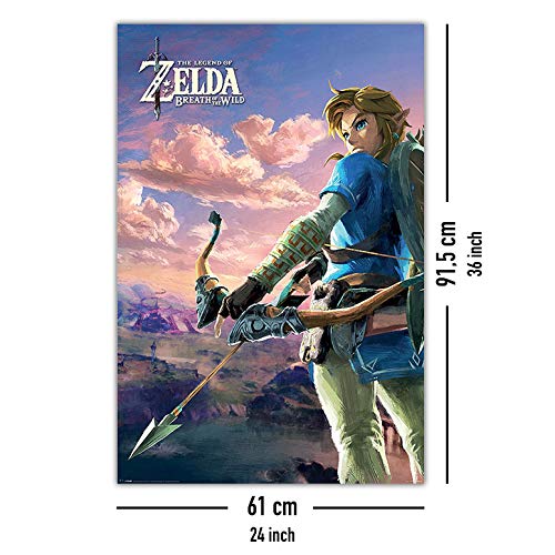 The Legend of Zelda Póster Breath of The Wild (61cm x 91,5cm) + 2 Marcos Negros para póster con suspención