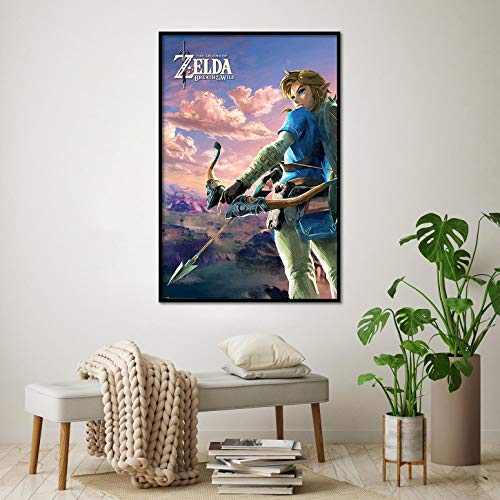 The Legend of Zelda Póster Breath of The Wild (61cm x 91,5cm) + 2 Marcos Negros para póster con suspención