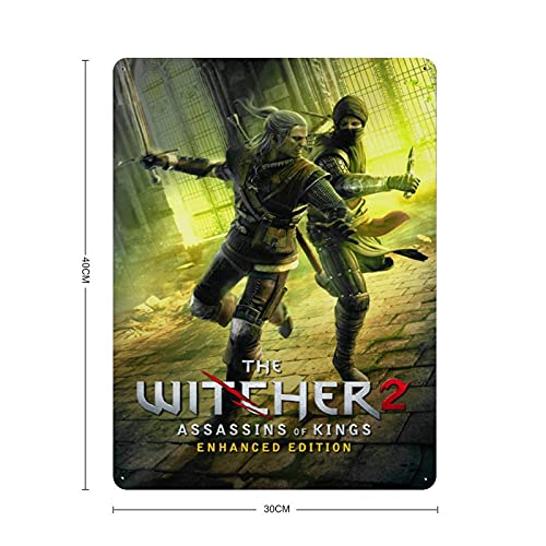 The Witcher 2 Assassins of Kings Classic Popular Game Cover 3 Póster retro Metal Tin Sign Chic Art Retro Iron Painting Bar Cafe Family Garage Poster Decoración de pared 40 x 30 cm
