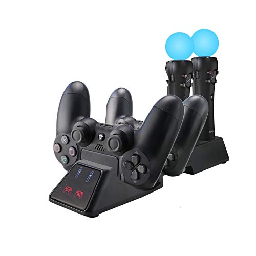 Thlevel Cargador Mando para PS4, Estación de Carga para PS4 / PS VR / Move Controller, 4 en 1 Estación de Carga con LED Indicador, Base de Carga Dual para DualShock 4 Gamepad y PS Move