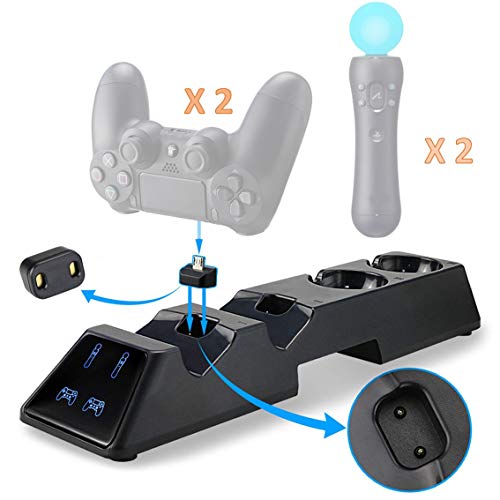 Thlevel Cargador Mando para PS4, Estación de Carga para PS4 / PS VR / Move Controller, 4 en 1 Estación de Carga con LED Indicador, Base de Carga Dual para DualShock 4 Gamepad y PS Move