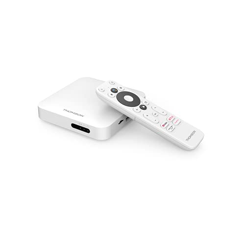 THOMSON THA100 - Smart Box Android TV 10.0 Ultra HD 4K, HDR, Chromecast, Assistant Vocal Google, Netflix, Disney +, Prime Vidéo, Google Play Store, WiFi 5 Dual Band, LAN, Bluetooth 4.2