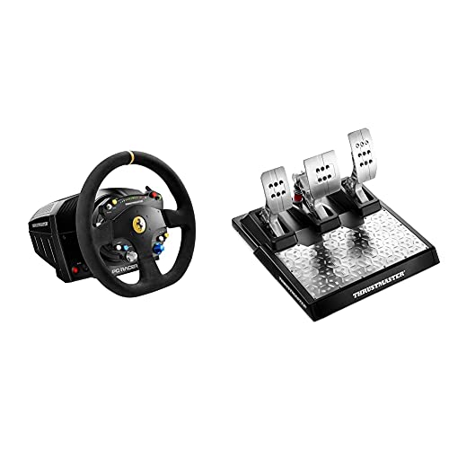 ThrustMaster Volante TS-PC Racer Ferrari 488 Challenge Edition Negro + T-LCM Pedals — Pedales Profesionales magnéticos y con “Load Cell” metálicos y Ajustables para PC, PS4 y Xbox One