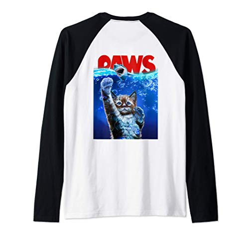 Tiburón de ataque de gato gigante Camiseta Manga Raglan