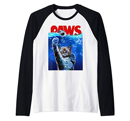 Tiburón de ataque de gato gigante Camiseta Manga Raglan