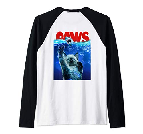 Tiburón de ataque de gato gigante Camiseta Manga Raglan