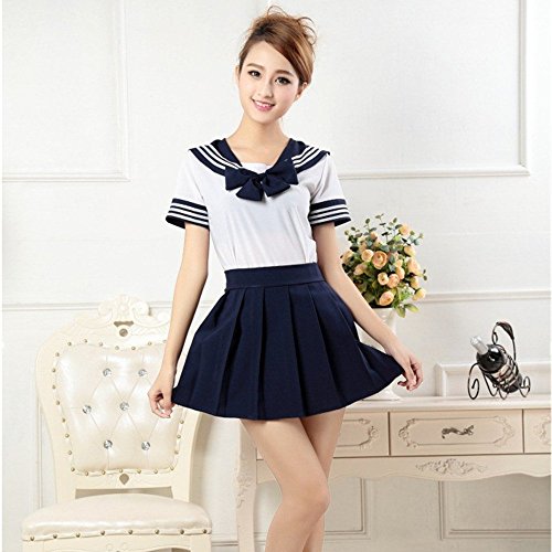 Tickos Kawaii Japonés Uniforme de Estudiante Encantador Colegiala Onesies Sexy Traje de Cosplay para Niñas Mujeres Adultos (Azul-Oscuro, XL)