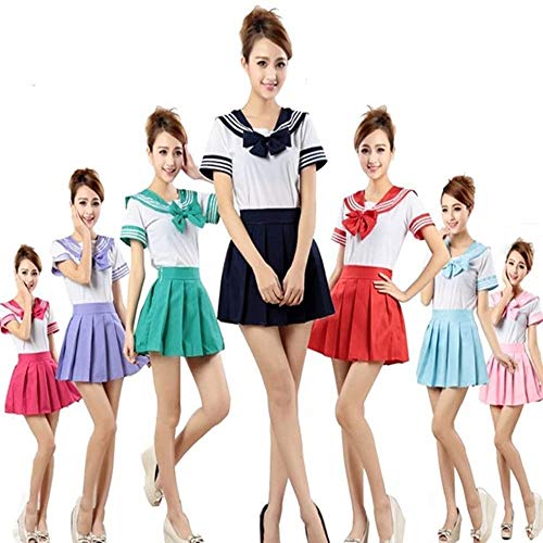 Tickos Kawaii Japonés Uniforme de Estudiante Encantador Colegiala Onesies Sexy Traje de Cosplay para Niñas Mujeres Adultos (Azul-Oscuro, XL)