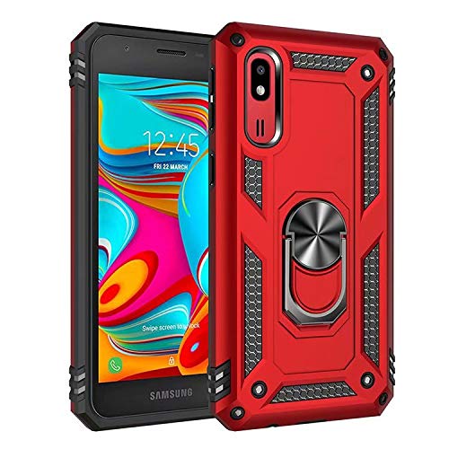 TiHen Funda Samsung Galaxy A2 Core Armor Carcasa con 360 Anillo iman Soporte Hard PC y Silicona TPU Bumper antigolpes Fundas Carcasas para Samsung Galaxy A2 Core, con Protector de Pantalla,Rojo