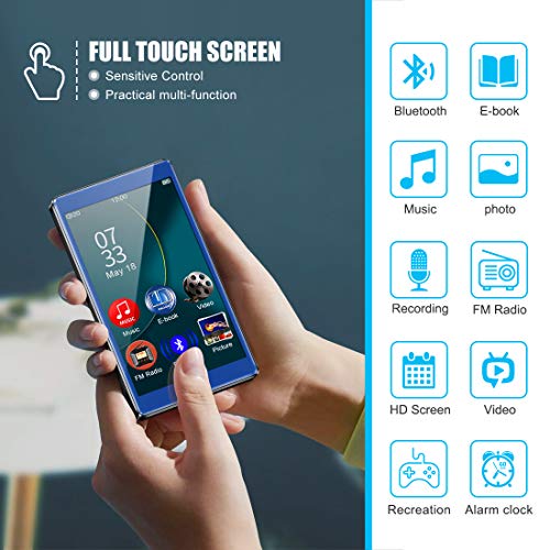 Timoom M7 Reproductor MP3 Bluetooth 16GB con Pantalla de Pantalla táctil completa de 4.0 Radio FM/E-Book/Video/Archivo/Foto, 5.0 Running MP4 Reproductor,Soporte Expandible hasta 128G