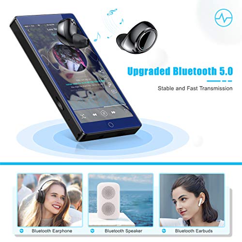Timoom M7 Reproductor MP3 Bluetooth 16GB con Pantalla de Pantalla táctil completa de 4.0 Radio FM/E-Book/Video/Archivo/Foto, 5.0 Running MP4 Reproductor,Soporte Expandible hasta 128G