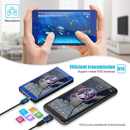 Timoom M7 Reproductor MP3 Bluetooth 16GB con Pantalla de Pantalla táctil completa de 4.0 Radio FM/E-Book/Video/Archivo/Foto, 5.0 Running MP4 Reproductor,Soporte Expandible hasta 128G