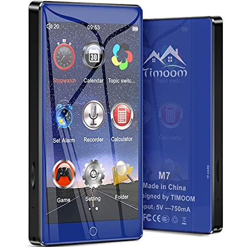 Timoom M7 Reproductor MP3 Bluetooth 16GB con Pantalla de Pantalla táctil completa de 4.0 Radio FM/E-Book/Video/Archivo/Foto, 5.0 Running MP4 Reproductor,Soporte Expandible hasta 128G