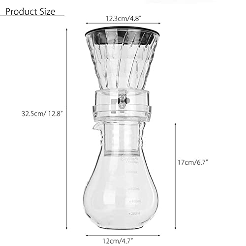 Tingting1992 cafetera Coffee Pot Glass Frío Hielo Agua Drip Fabricante de café Brew Pot Dripper Cafetera Coffee Kettle Amante del café 800ml Pava