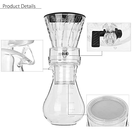 Tingting1992 cafetera Coffee Pot Glass Frío Hielo Agua Drip Fabricante de café Brew Pot Dripper Cafetera Coffee Kettle Amante del café 800ml Pava