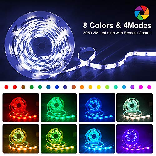 Tiras LED 3M, Hually Impermeable Tira LED USB con Control Remoto, Sincronizar con música,5050 RGB LED Strip con 4 Modos y 8 Colores, Luces LED para Habitacion, Hogar, Bar, Fiesta, Restaurante y Coche