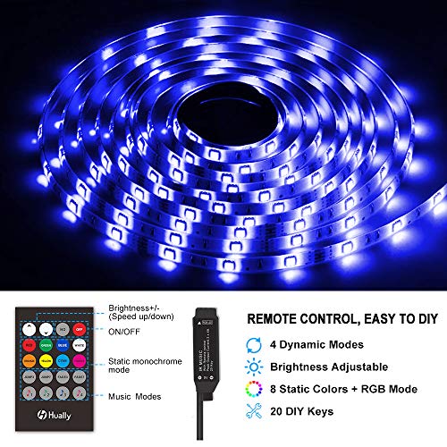 Tiras LED 3M, Hually Impermeable Tira LED USB con Control Remoto, Sincronizar con música,5050 RGB LED Strip con 4 Modos y 8 Colores, Luces LED para Habitacion, Hogar, Bar, Fiesta, Restaurante y Coche