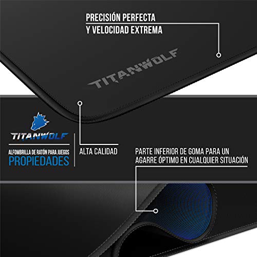 Titanwolf - Alfombrilla de Ratón de Gran Tamaño 1200x400mm – Mouse Pad Gaming XXL - para Precisión y Velocidad en Juegos - Antideslizante - Superficie de Tejido - para Teclado de PC y portátil