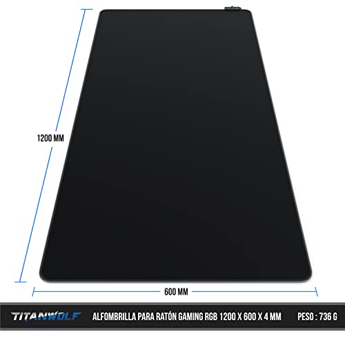 TITANWOLF - Alfombrilla para ratón Gaming RGB - Mouse Pad 1200x600 mm - LED Multicolor 7 Colores - 4 Modos de Efectos - Mejora precisión y Velocidad - Superficie Inferior de Goma – Motivo Total Black