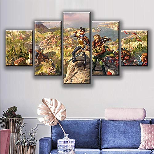TJJS Cuadro sobre Lienzo Arte Impreso en la Pared Imágenes Impresas 5 Piezas The Settlers History Collection Game Poster Home Decor Cartoon Canvas Painting Artwork Impresiones en Lienzo
