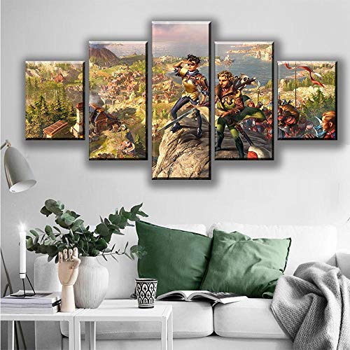 TJJS Cuadro sobre Lienzo Arte Impreso en la Pared Imágenes Impresas 5 Piezas The Settlers History Collection Game Poster Home Decor Cartoon Canvas Painting Artwork Impresiones en Lienzo