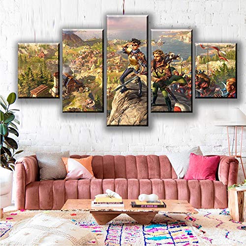 TJJS Cuadro sobre Lienzo Arte Impreso en la Pared Imágenes Impresas 5 Piezas The Settlers History Collection Game Poster Home Decor Cartoon Canvas Painting Artwork Impresiones en Lienzo