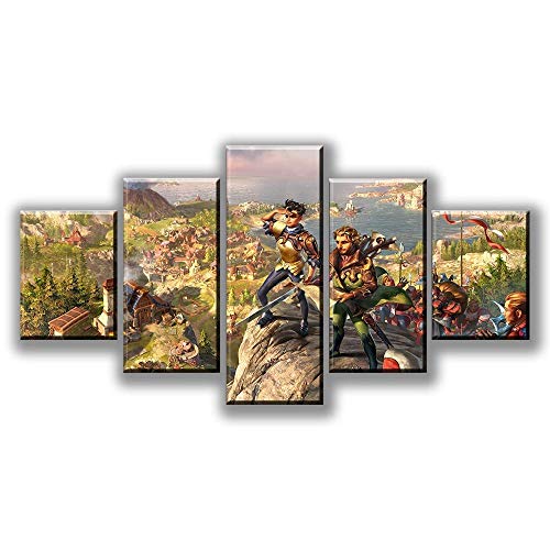 TJJS Cuadro sobre Lienzo Arte Impreso en la Pared Imágenes Impresas 5 Piezas The Settlers History Collection Game Poster Home Decor Cartoon Canvas Painting Artwork Impresiones en Lienzo