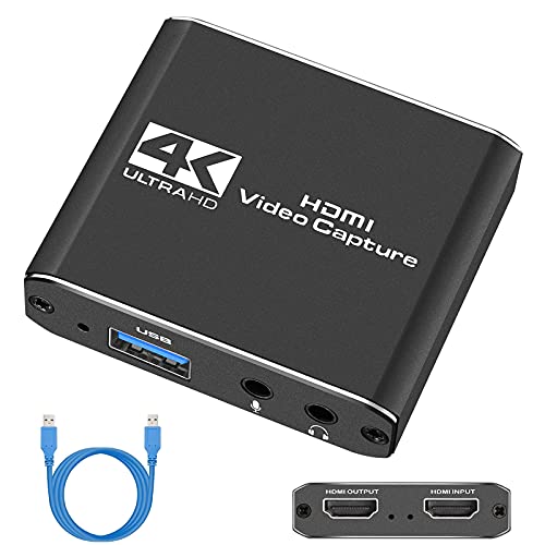 TKHIN Capture Card, Tarjeta de grabación de vídeo con micrófono, 4K HDMI 1080p 60fps, grabadora de vídeo para juegos, streaming en vivo, videoconferencias, funciona para PS4, Xbox One, OBS, cámara, PC