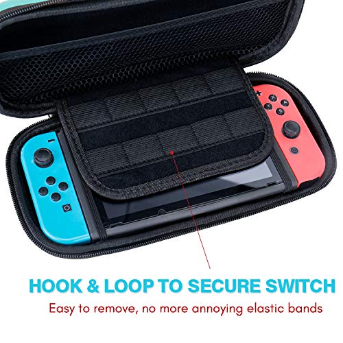 TKOOFN Fundas & Accesorios 9 en 1 Kit para Switch, EVA Estuche + 2 Fundas para Joy-con + 2 Protectores de Pantalla + Estuche Protector + 4 Tapones de Pulgar + Cable USB + Caja de Tarjetas