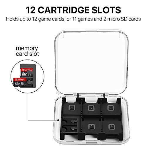 TNP Game Card Case Cartridges Holder (2 Pack) for Nintendo Switch, Switch Lite Video Games (12 Slot Clear Shell) Portable Protective Storage Switch Game Cards / Micro SD Card Holder Box Accessories