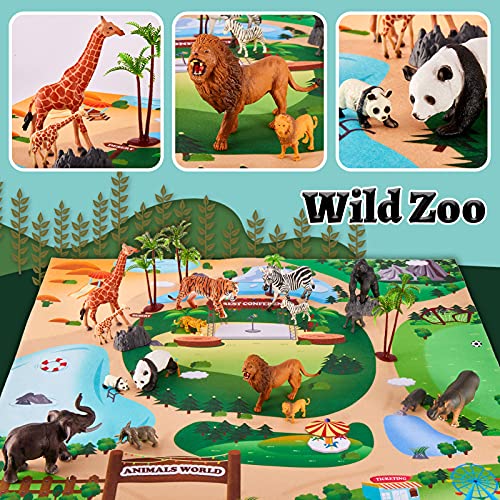 TOEY PLAY Figuras de Animales Salvajes Juguetes con Tapete de Juego, Maleta y Puzzle, Animale Zoo Juguete Niños Niñas 3 4 5 6 Años