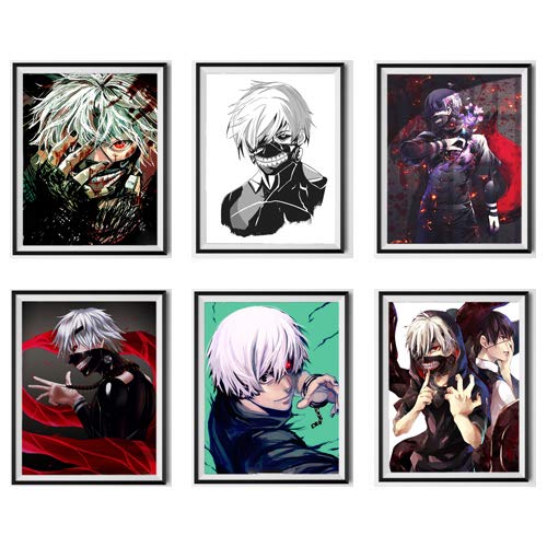 Tokyo Ghost Demon Master Death Ghoul Kaneki Ken - Póster de Anime japonés para decoración de Dormitorio de 20 x 20 cm, Juego de 6, sin Marco