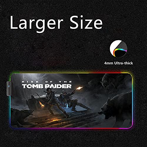 Tomb Raider Alfombrillas de ratón Anime RGB para Ordenador Alfombrilla para Juegos Velocidad de Retroiluminación Teclado LED Alfombra de 31,5 Pulgadas X 11,8 Pulgadas X0,16 Pulgadas