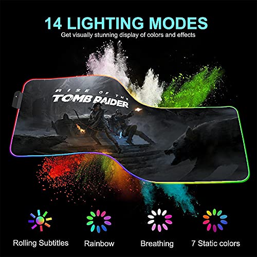 Tomb Raider Alfombrillas de ratón Anime RGB para Ordenador Alfombrilla para Juegos Velocidad de Retroiluminación Teclado LED Alfombra de 31,5 Pulgadas X 11,8 Pulgadas X0,16 Pulgadas