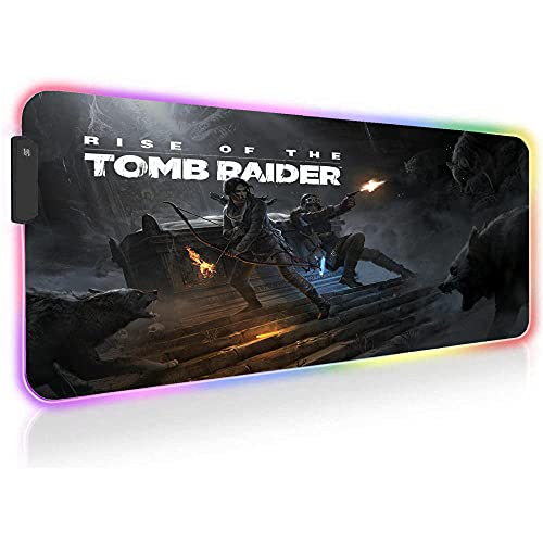 Tomb Raider Alfombrillas de ratón Anime RGB para Ordenador Alfombrilla para Juegos Velocidad de Retroiluminación Teclado LED Alfombra de 31,5 Pulgadas X 11,8 Pulgadas X0,16 Pulgadas