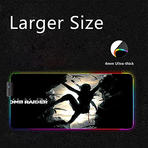 Tomb Raider Alfombrillas de ratón Anime RGB para Ordenador de Juegos XXL Alfombra de Jugador Grande Alfombrilla de Escritorio LED para Juegos 27,55 Pulgadas X 11,8 Pulgadas X 0,16 Pulgadas
