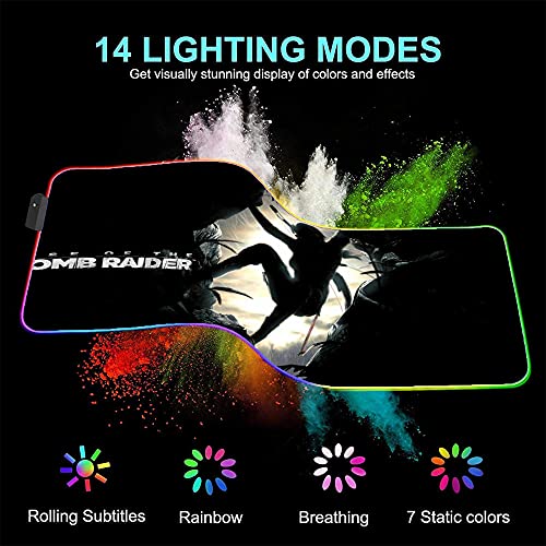 Tomb Raider Alfombrillas de ratón Anime RGB para Ordenador de Juegos XXL Alfombra de Jugador Grande Alfombrilla de Escritorio LED para Juegos 27,55 Pulgadas X 11,8 Pulgadas X 0,16 Pulgadas