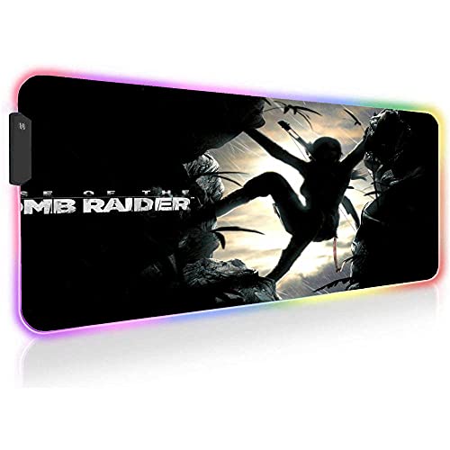 Tomb Raider Alfombrillas de ratón Anime RGB para Ordenador de Juegos XXL Alfombra de Jugador Grande Alfombrilla de Escritorio LED para Juegos 27,55 Pulgadas X 11,8 Pulgadas X 0,16 Pulgadas