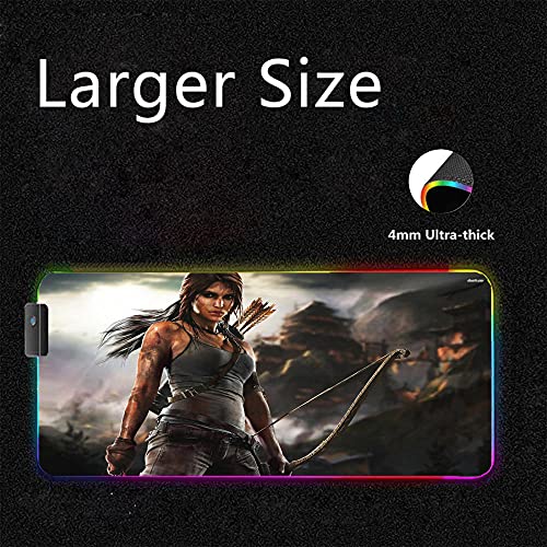 Tomb Raider Alfombrillas de ratón Anime RGB para Ordenador XXL Alfombra de Jugador Grande Alfombrilla de Mesa para Juegos Retroiluminación LED 31,5 Pulgadas X 11,8 Pulgadas X0,16 Pulgadas