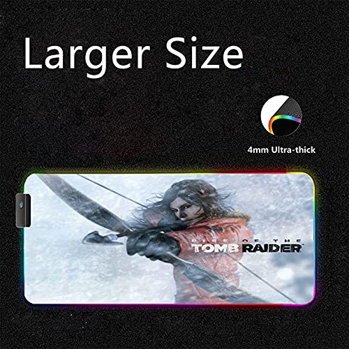 Tomb Raider Alfombrillas de ratón Juegos Luz LED de Anime Alfombrilla Grande Teclado RGB Funda de Goma Antideslizante Alfombrilla Ordenador Alfombrilla de Escritorio de 31,5 X 11,8 X0,16 Pulgadas