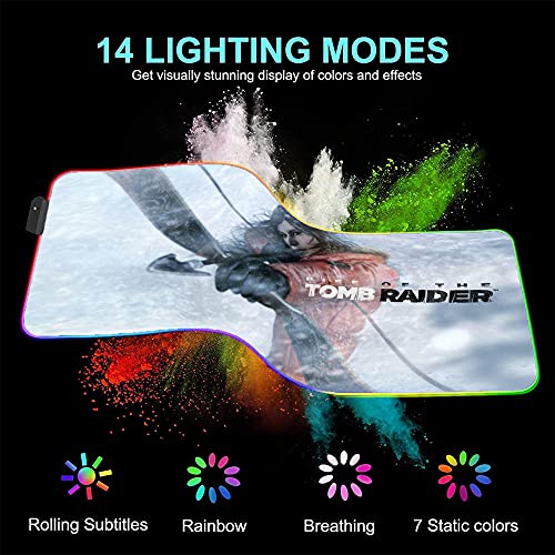 Tomb Raider Alfombrillas de ratón Juegos Luz LED de Anime Alfombrilla Grande Teclado RGB Funda de Goma Antideslizante Alfombrilla Ordenador Alfombrilla de Escritorio de 31,5 X 11,8 X0,16 Pulgadas