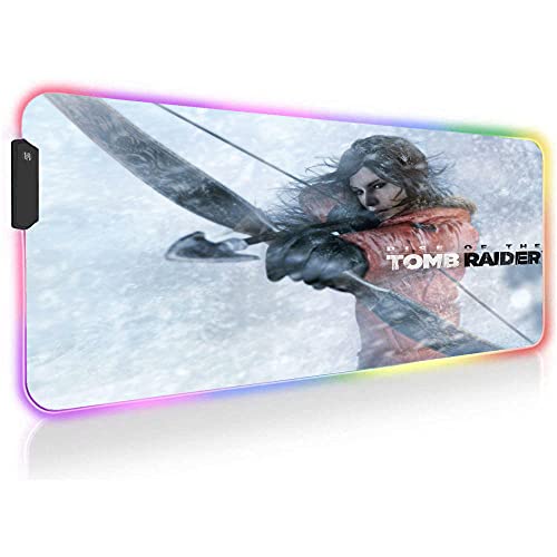 Tomb Raider Alfombrillas de ratón Juegos Luz LED de Anime Alfombrilla Grande Teclado RGB Funda de Goma Antideslizante Alfombrilla Ordenador Alfombrilla de Escritorio de 31,5 X 11,8 X0,16 Pulgadas